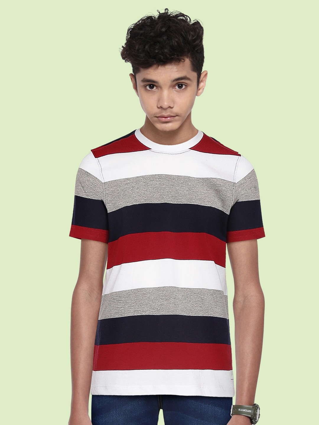

UTH by Roadster Boys White & Maroon Cotton Striped T-shirt