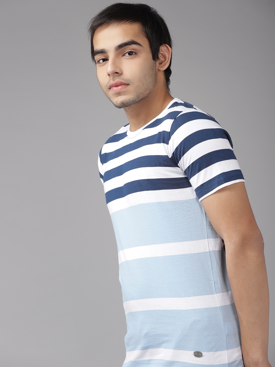 

UTH by Roadster Boys Blue & White Cotton Striped T-shirt