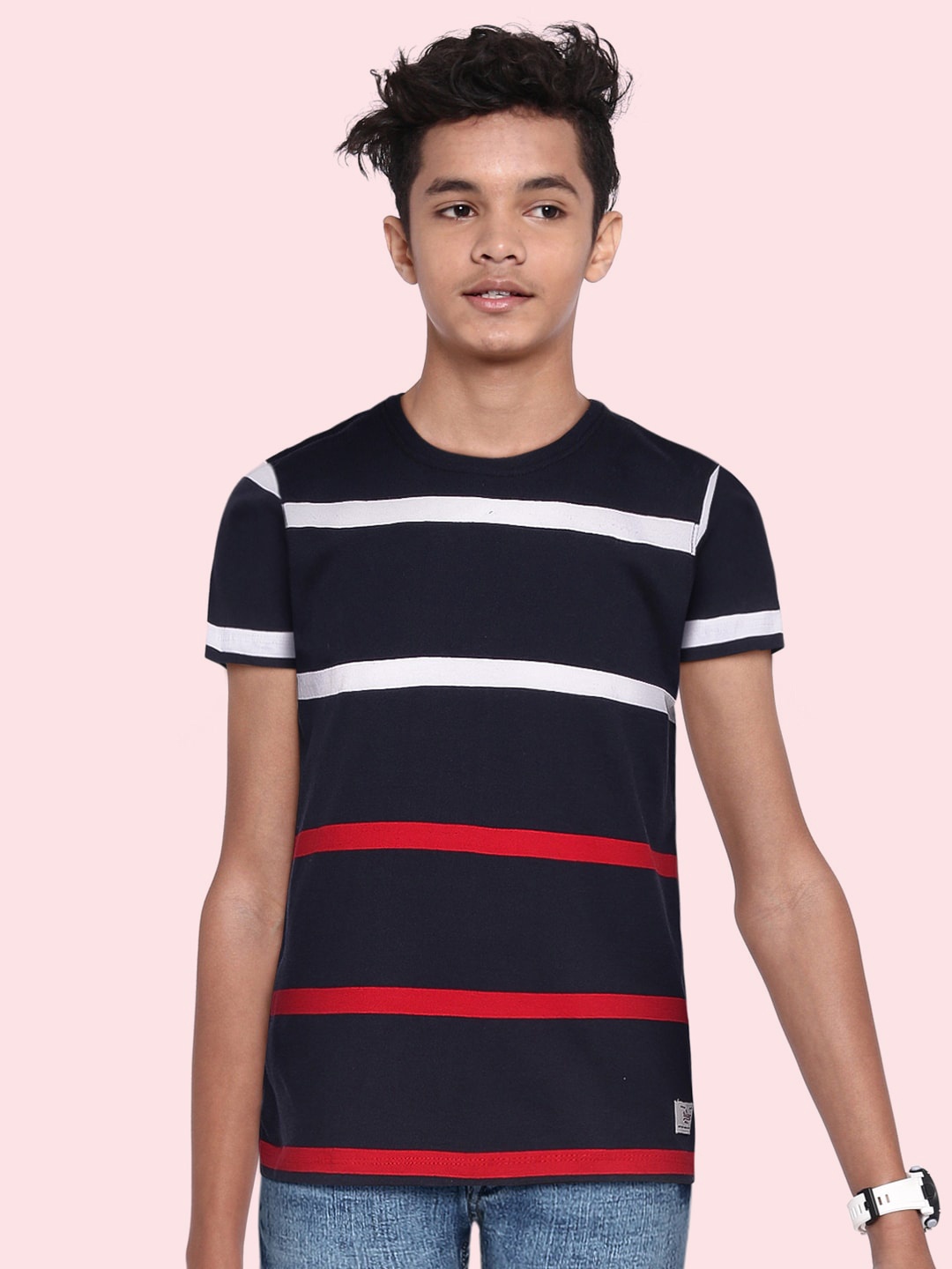

UTH by Roadster Boys Navy Blue & White Striped T-shirt