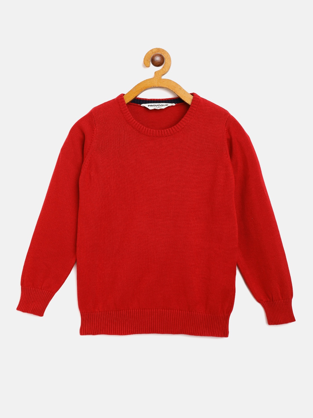 

Provogue Boys Red Pure Cotton Solid Pullover