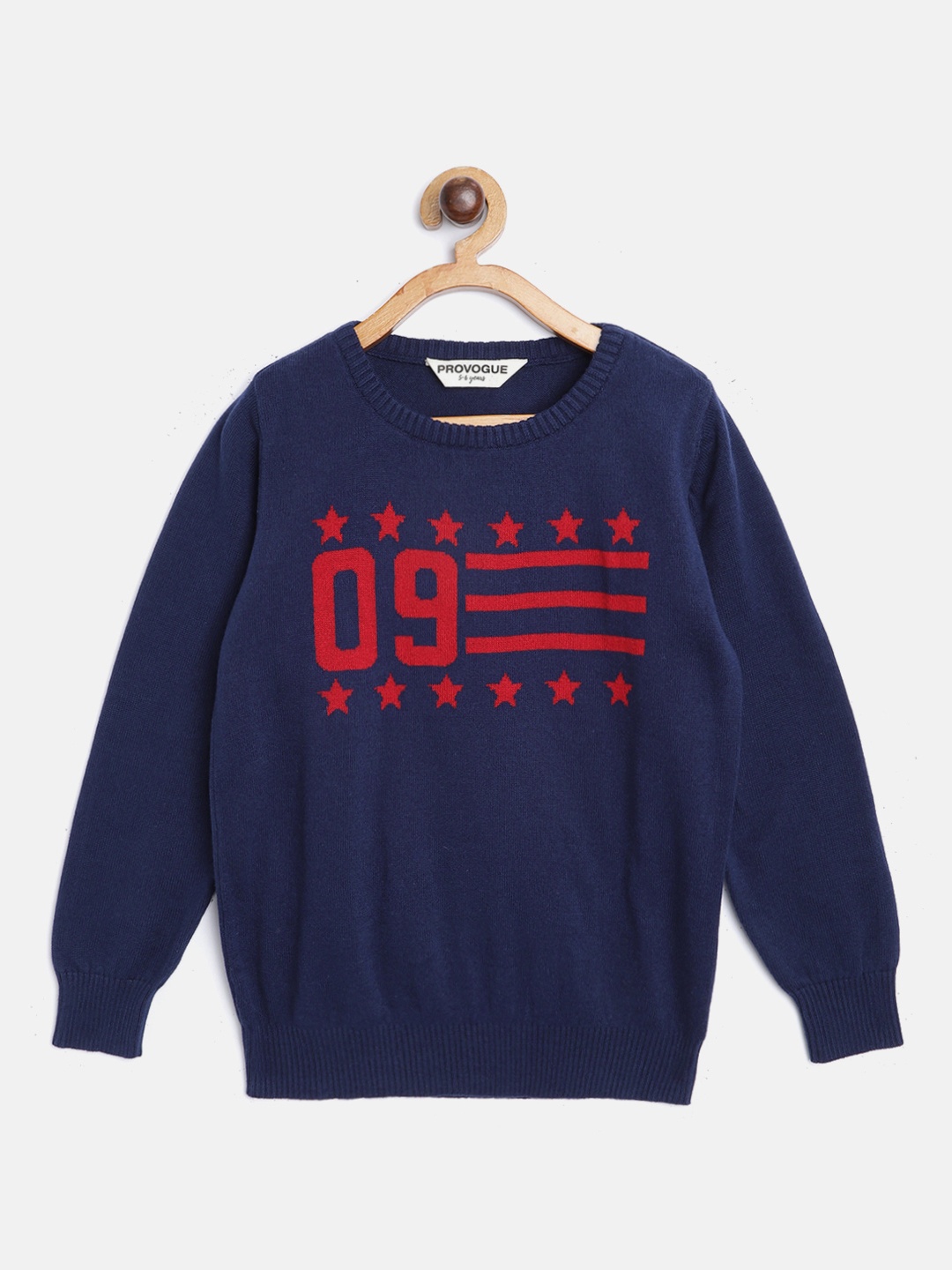 

Provogue Boys Navy Blue & Red Cotton Patterned Sweater