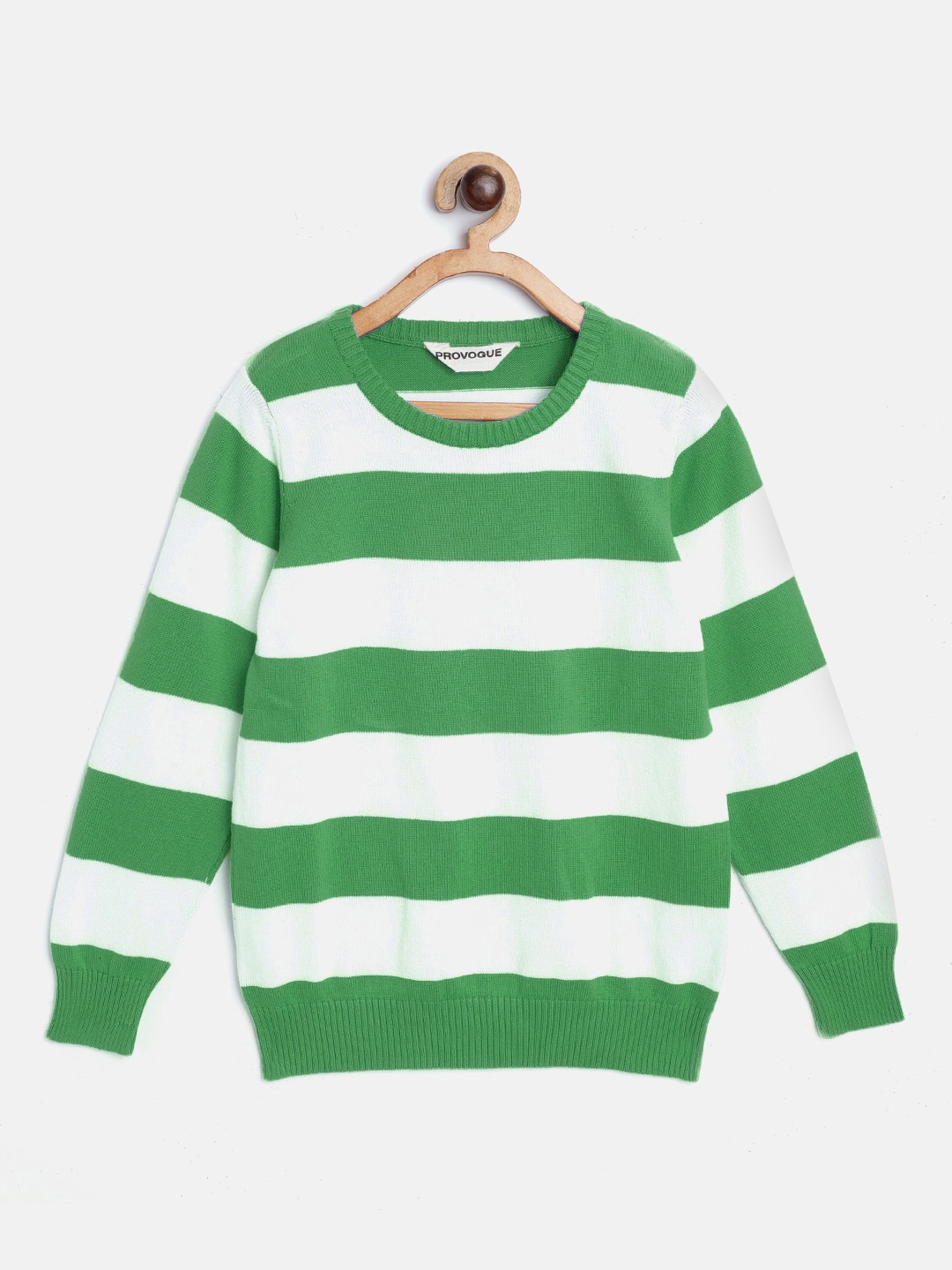 

Provogue Boys Green & White Cotton Striped Sweater