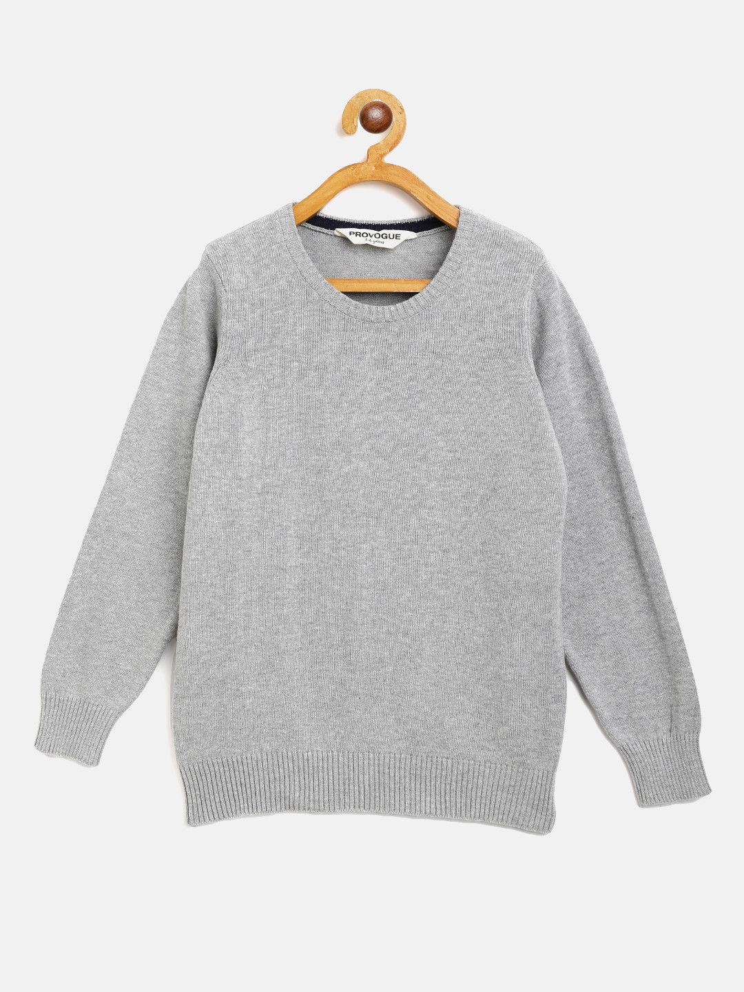 

Provogue Boys Grey Melange Pure Cotton Solid Pullover