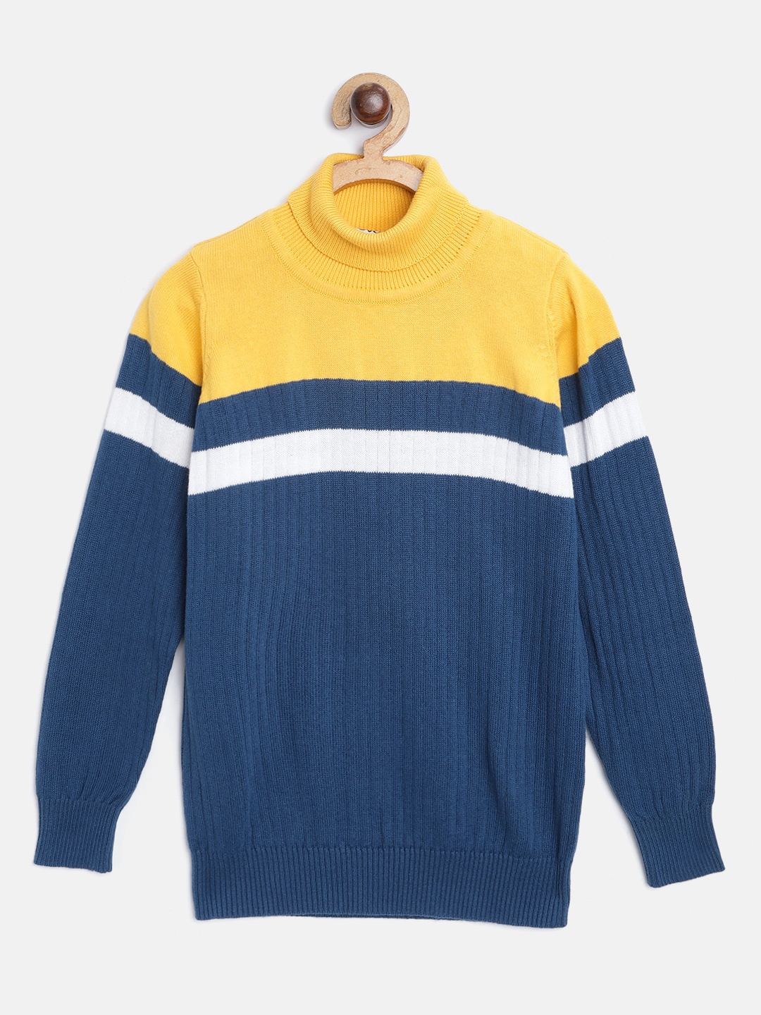 

Provogue Boys Yellow & Navy Blue Cotton Ribbed Sweater