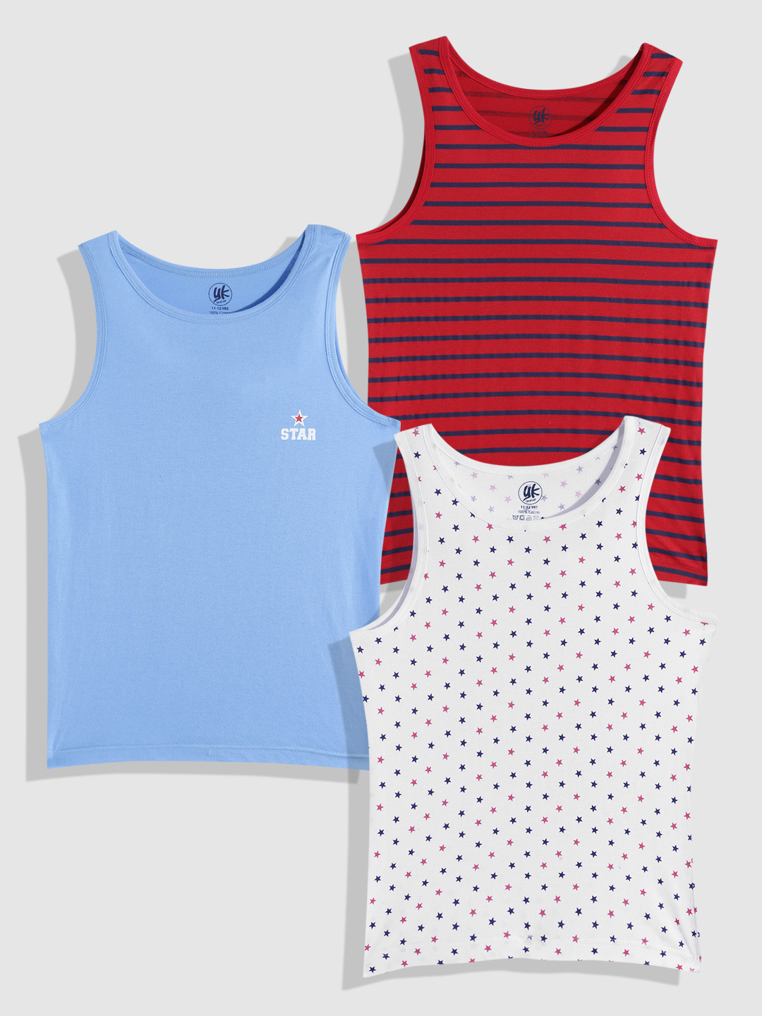 

YK Boys Pack Of Three Innerwear Vests, Blue