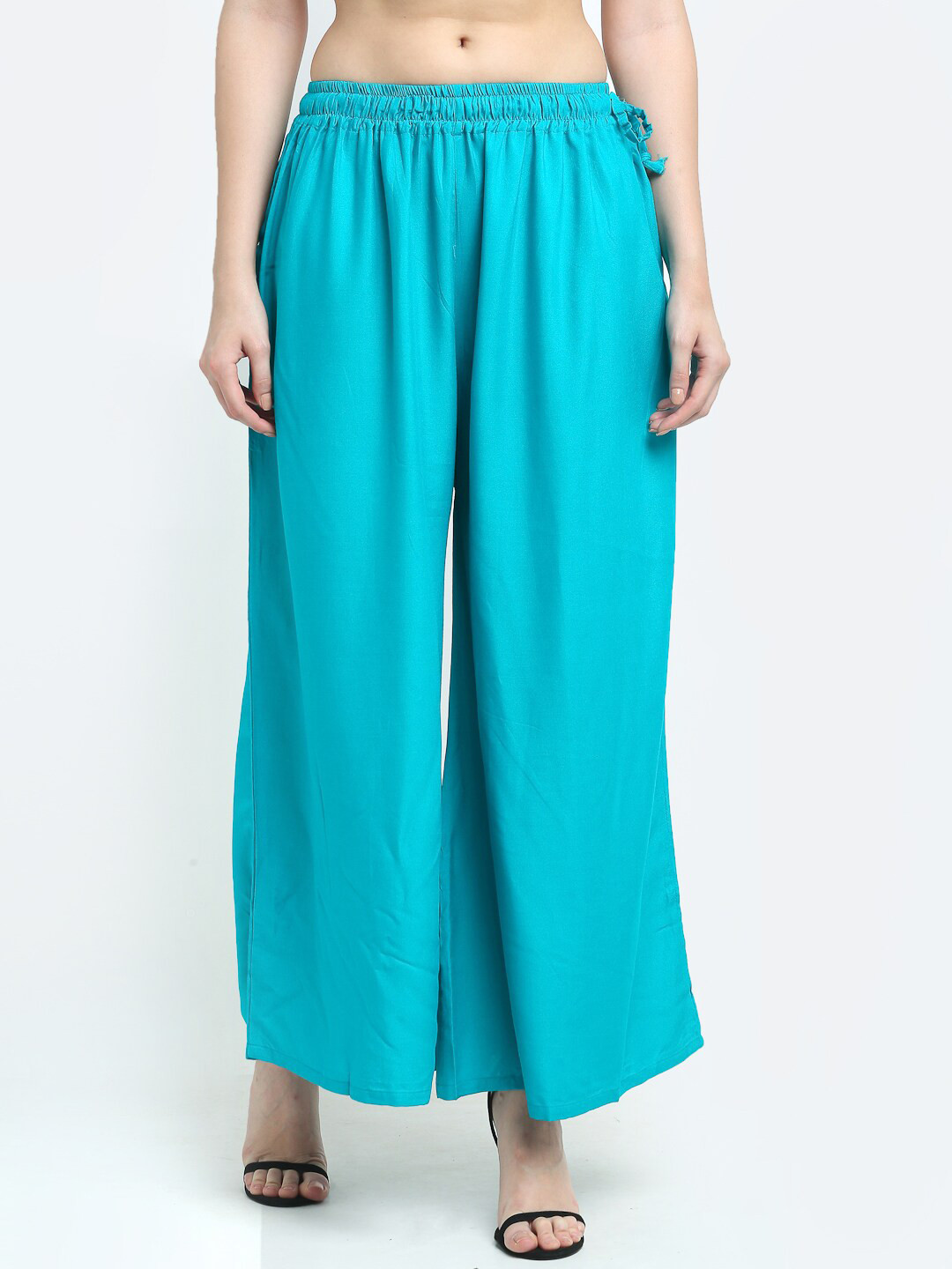 

TAG 7 Women Blue Solid Wide Leg Palazzos