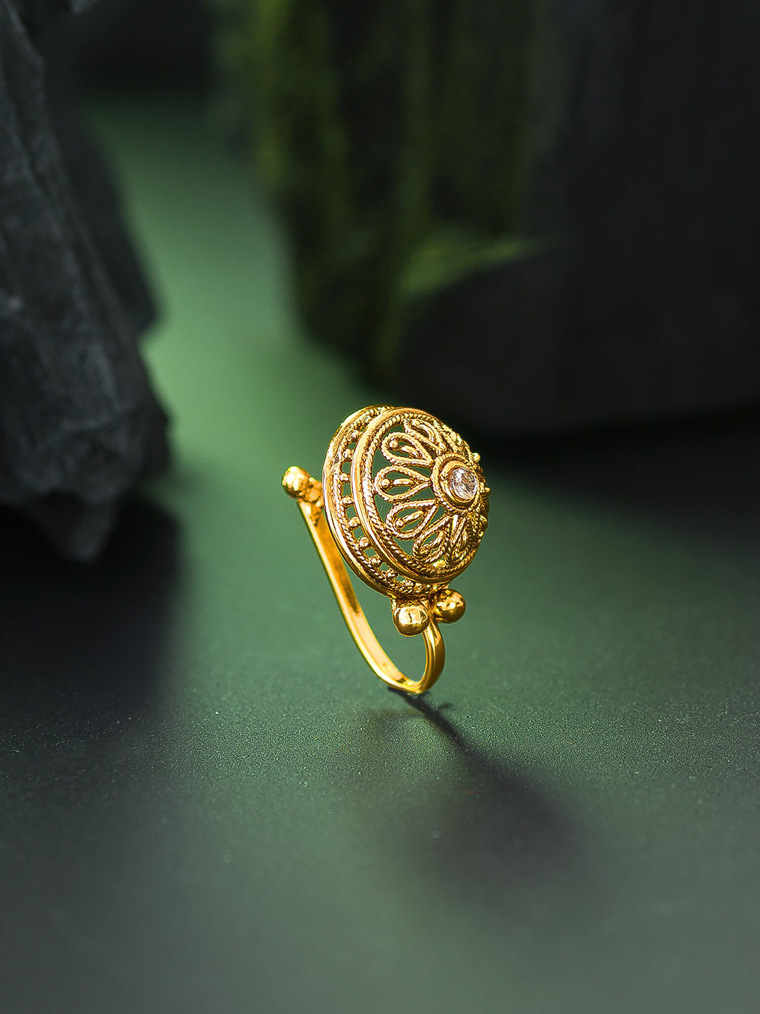 

aadita Gold-Plated White AD & Ruby Studded Stud Nose Pin