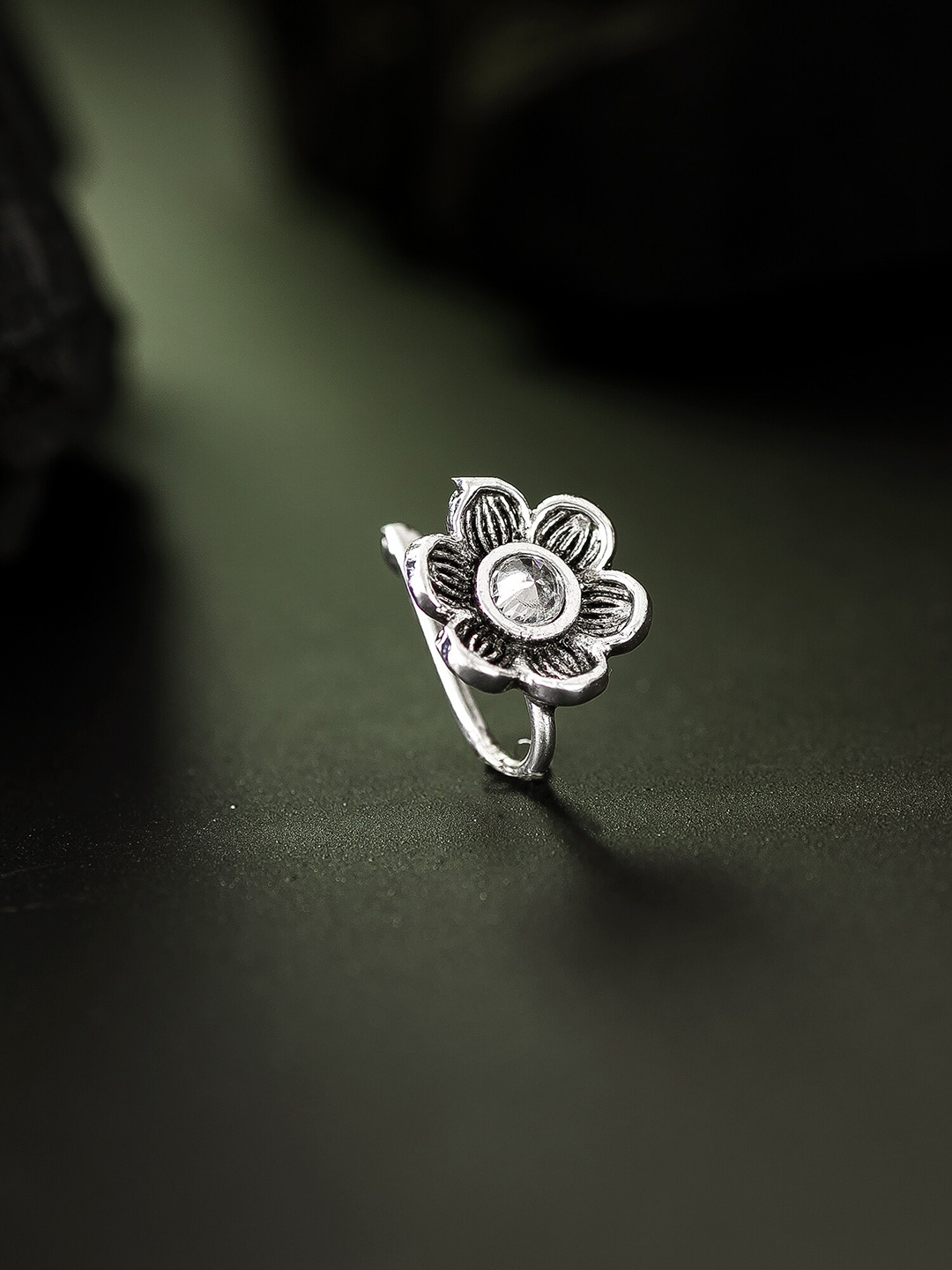 

aadita Silver-Plated White AD-Studded Stud Nose Pin