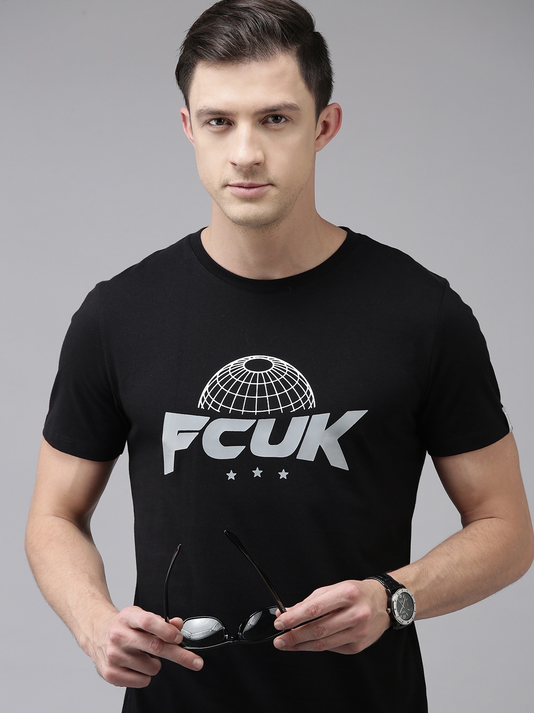 French Connection Men Black & Grey Printed T-shirt