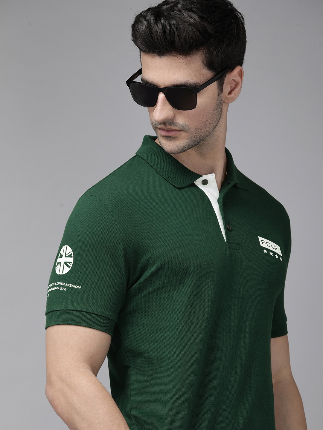 

French Connection Men Green Polo Collar Slim Fit T-shirt