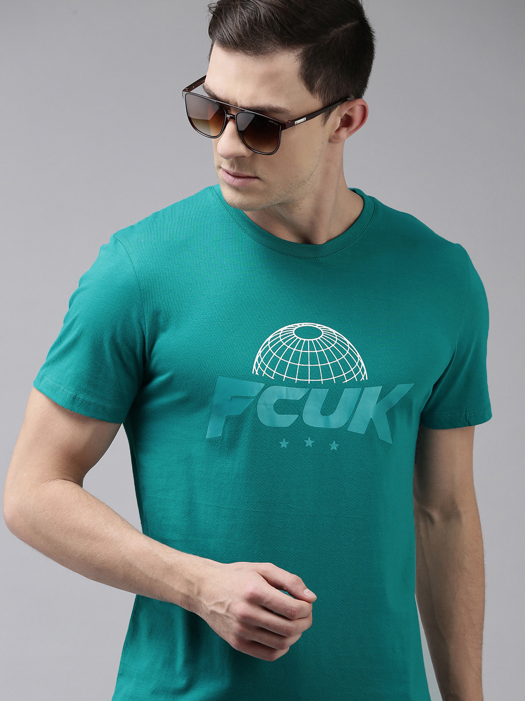 

French Connection Men Green & White Printed T-shirt