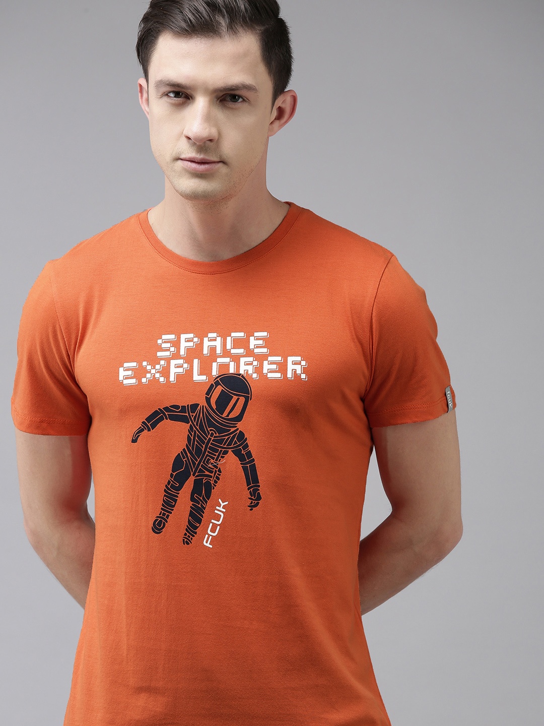 

French Connection Men Orange & White Printed T-shirt
