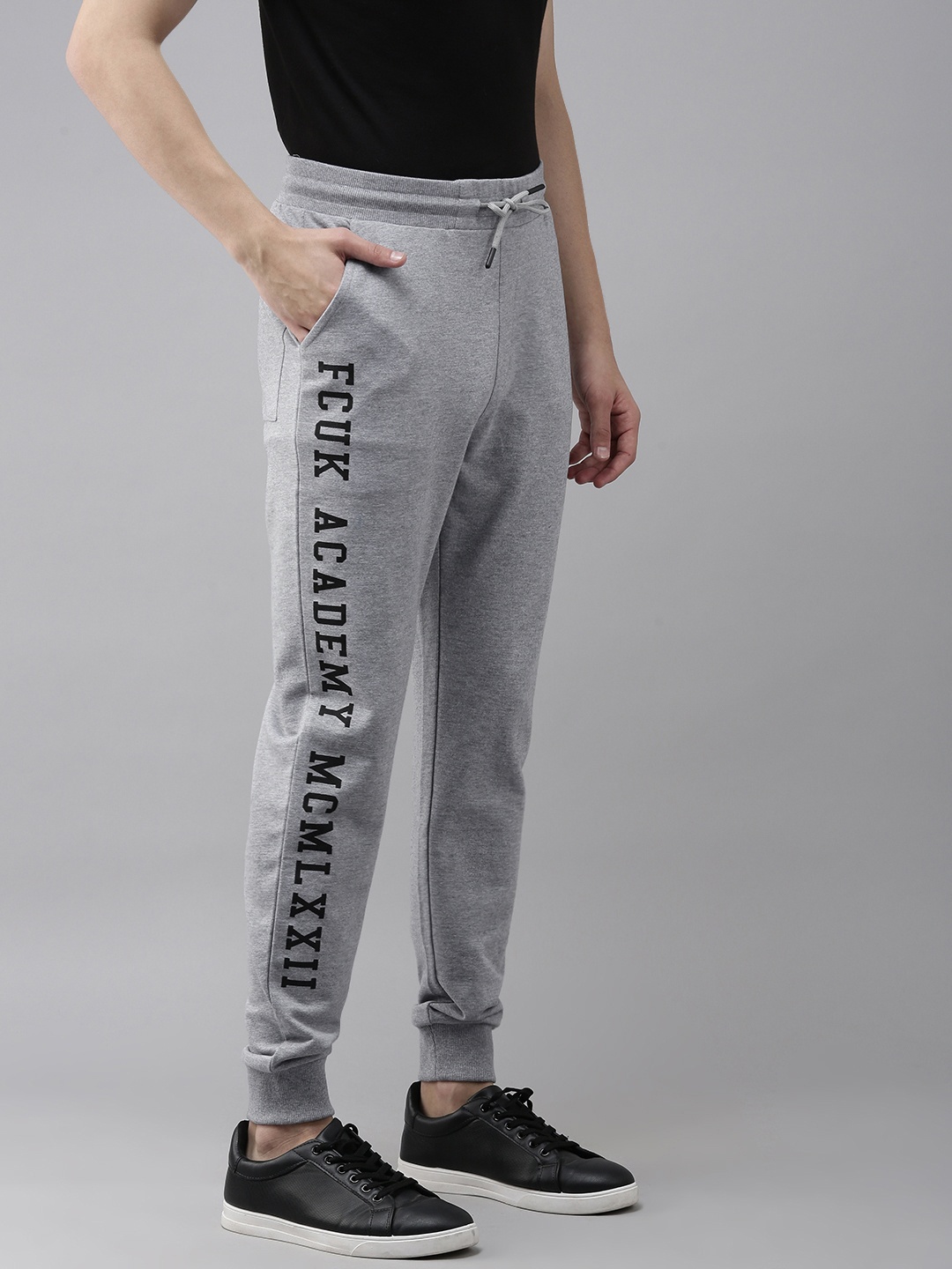 

French Connection Men Grey Brand Logo Printed Slim Fit Joggers