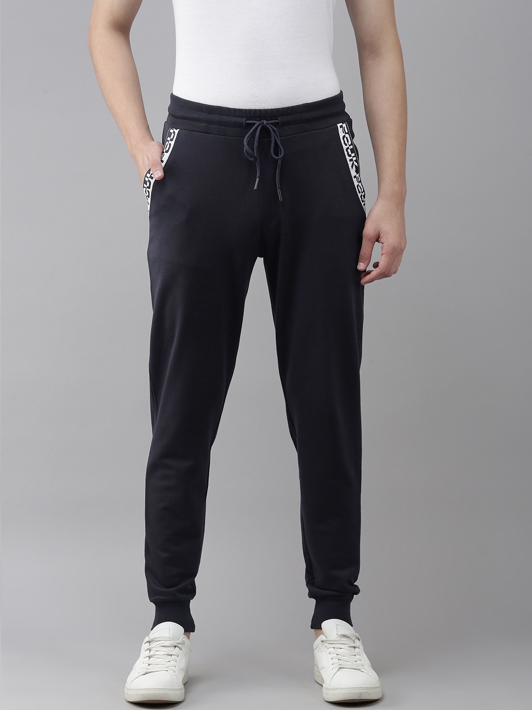 

French Connection Men Navy Blue Solid Slim Fit Joggers