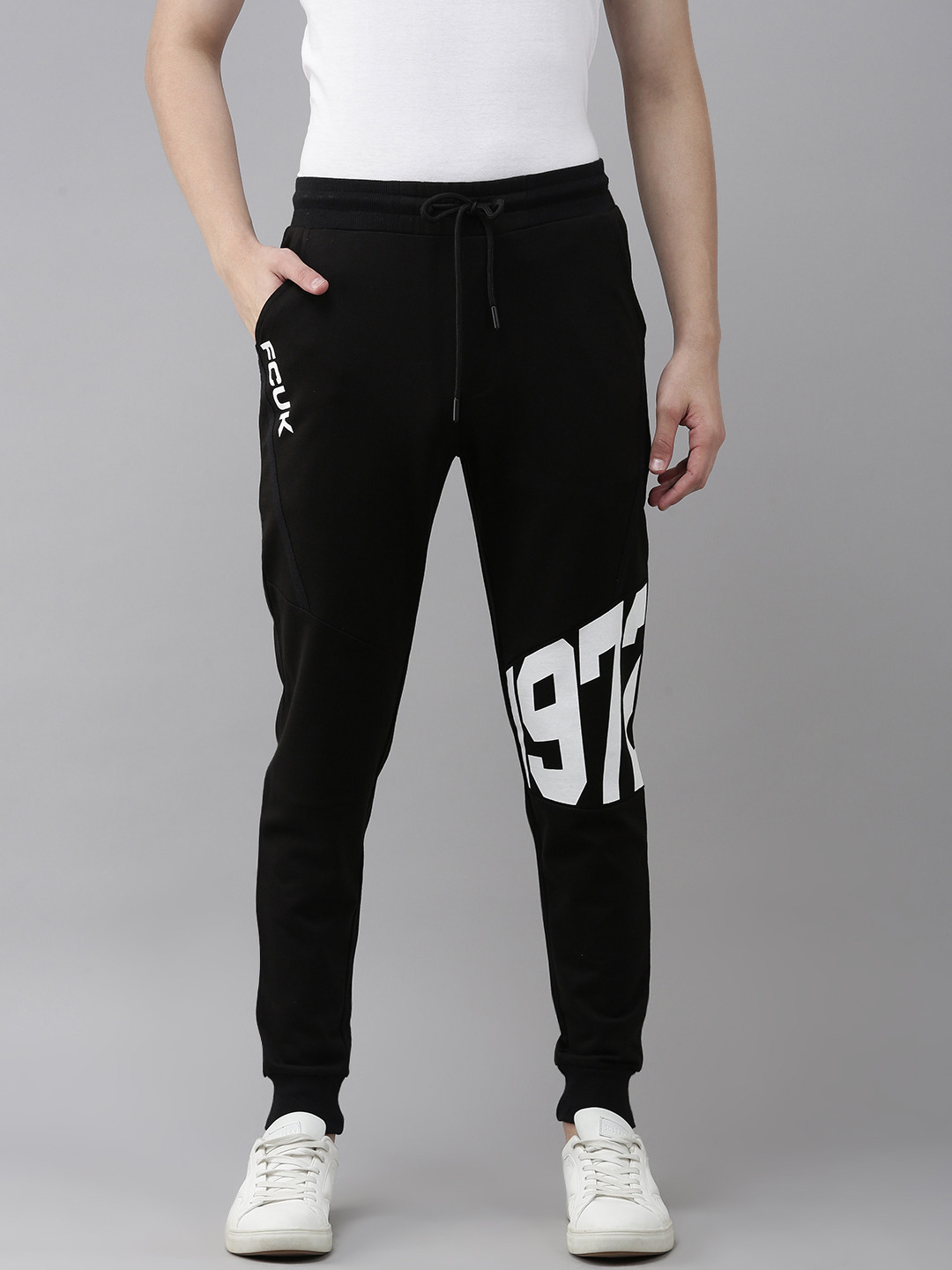 

French Connection Men Black Brand Logo Printed Slim Fit Joggers