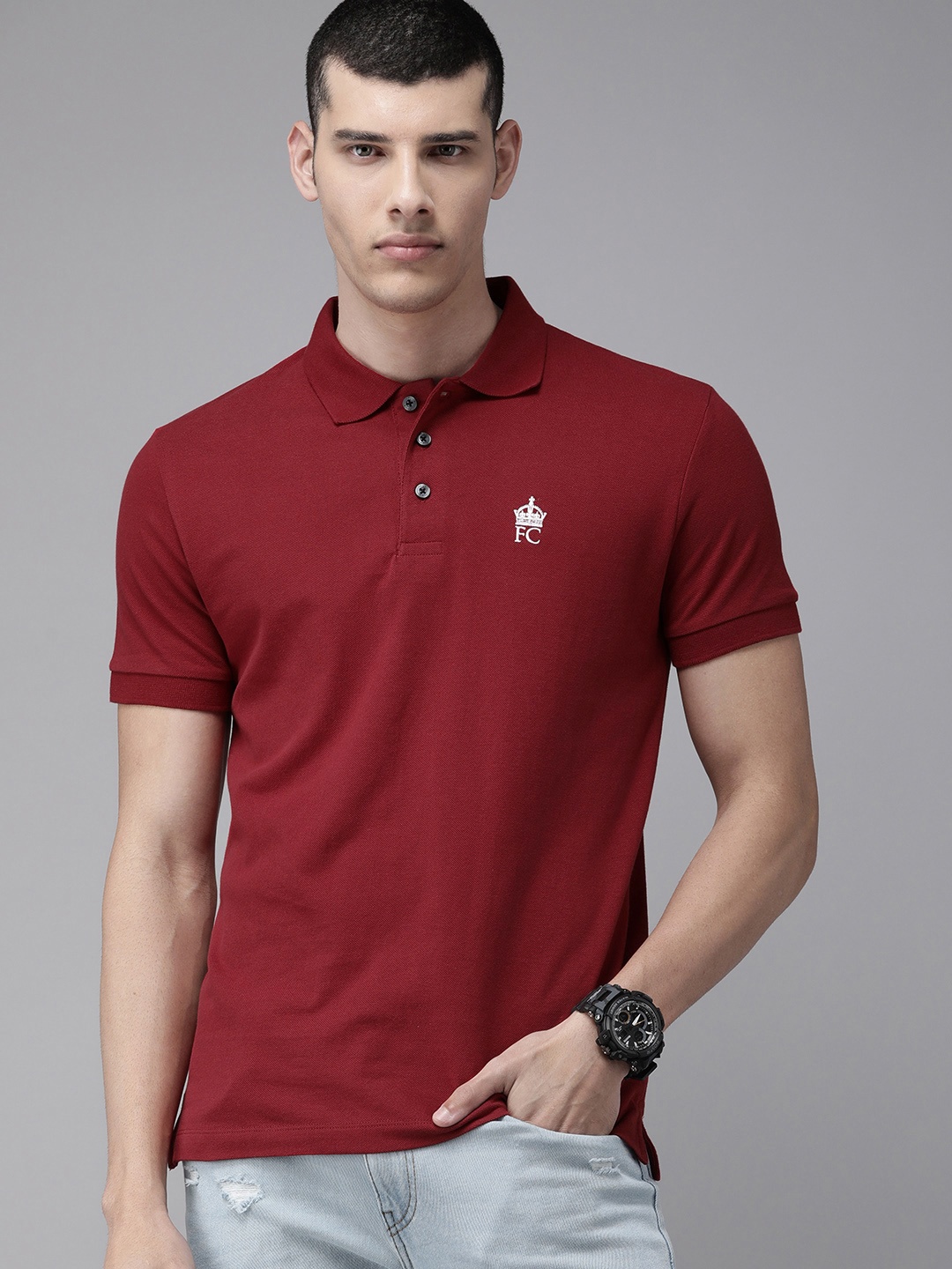 

French Connection Men Red Slim Fit T-shirt