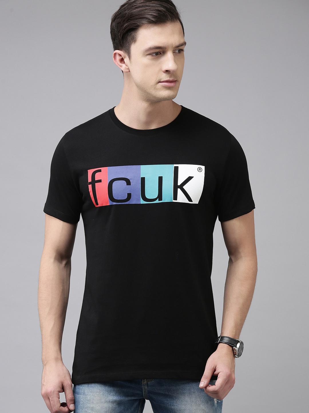 

French Connection Men Black Printed T-shirt