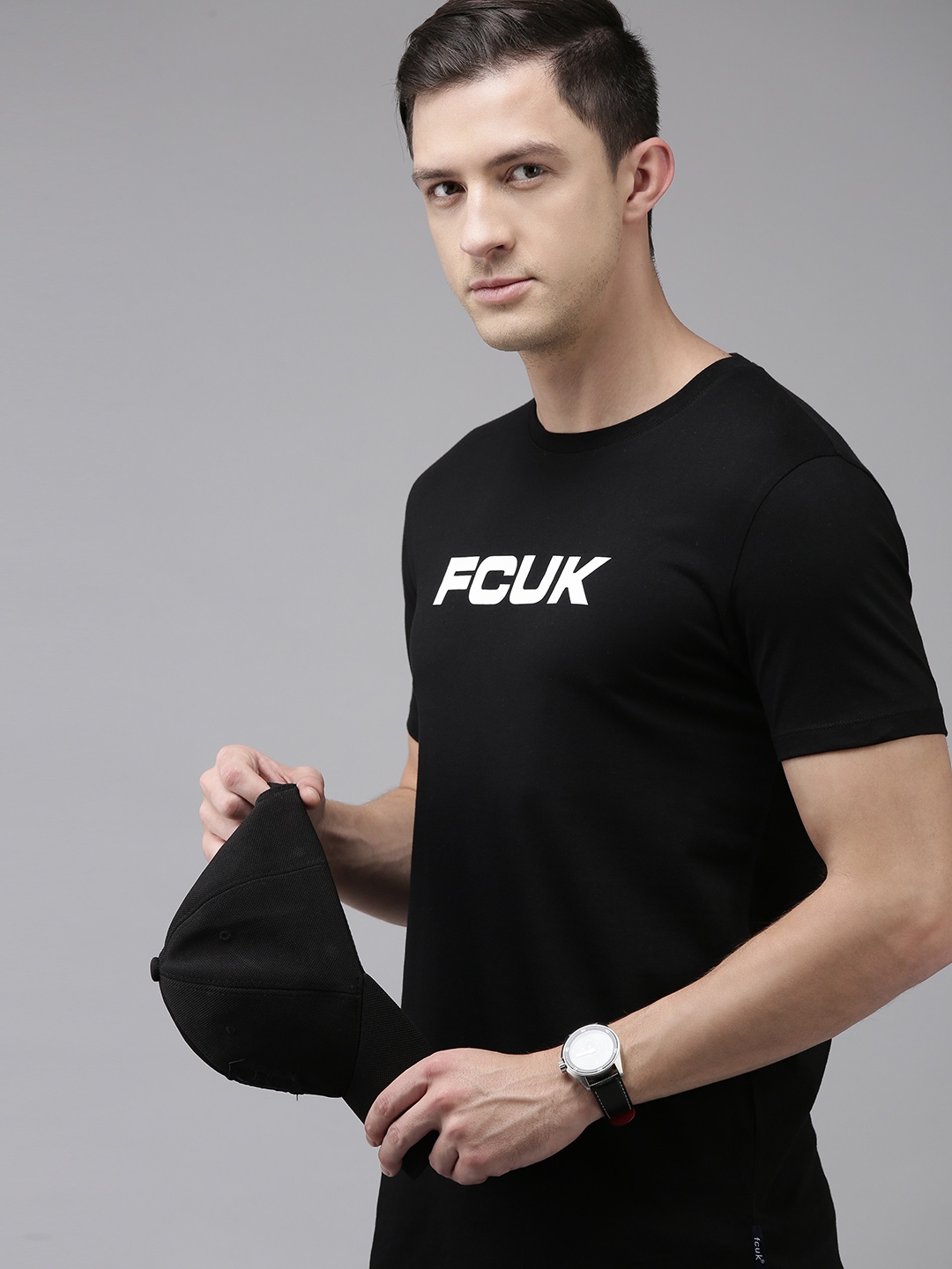 

French Connection Men Black & White Printed T-shirt