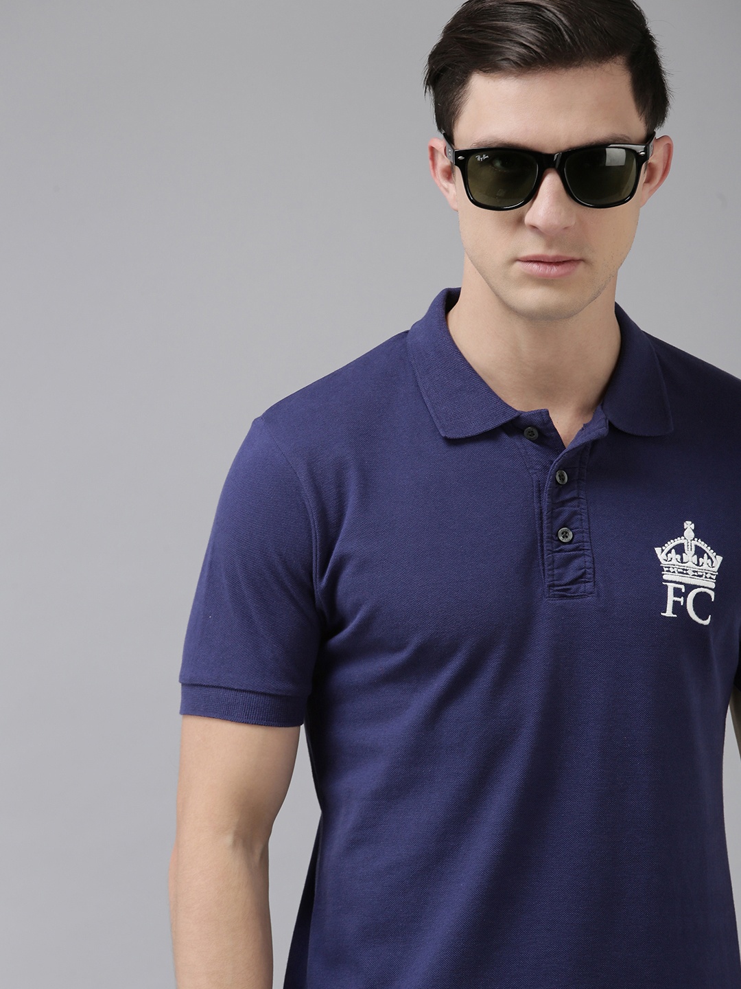 

French Connection Men Blue Polo Collar Slim Fit T-shirt