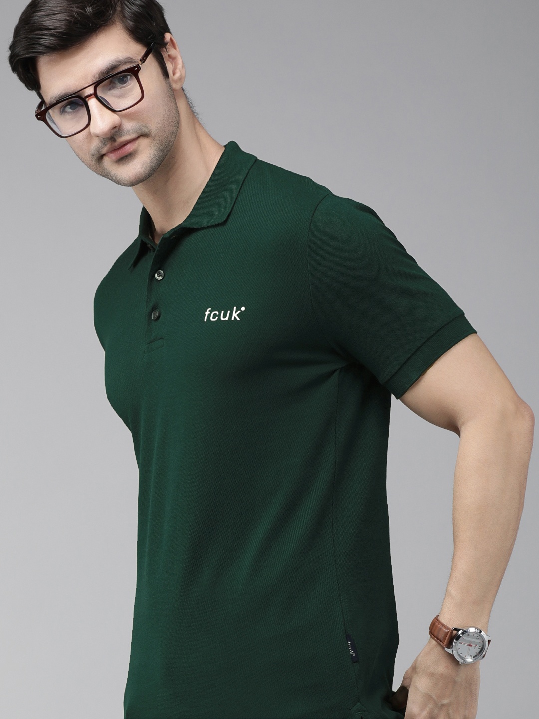 

French Connection Men Green Polo Collar Slim Fit T-shirt
