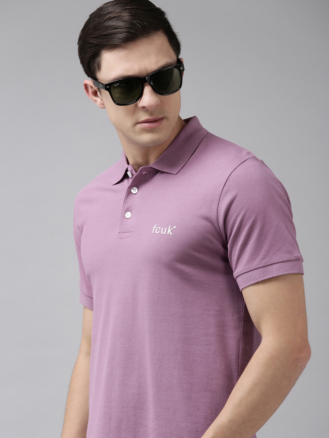 

French Connection Men Purple Polo Collar Slim Fit T-shirt
