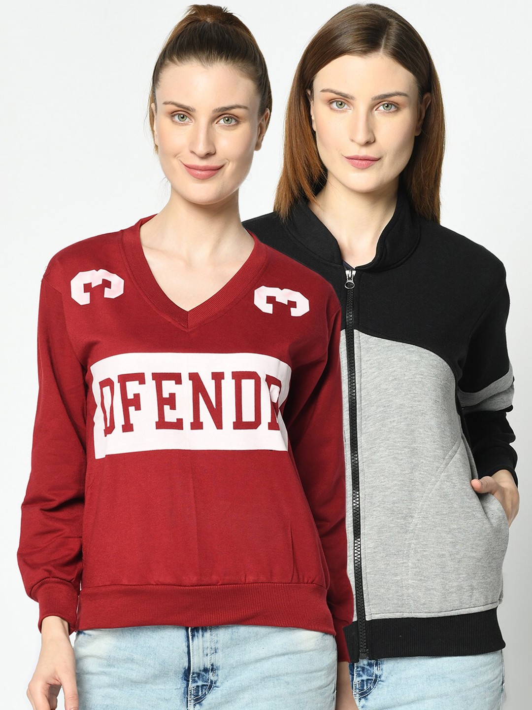 

VIMAL JONNEY Pack of 2 Women Printed Sweatshirt, Maroon