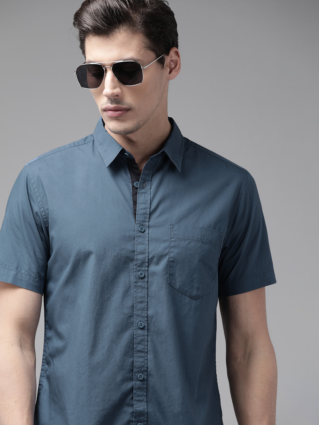 

Roadster Men Blue Solid Pure Cotton Sustainable Casual Shirt