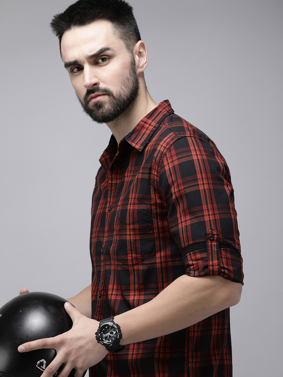 

Roadster Men Black Tartan Checks Opaque Checked Casual Shirt
