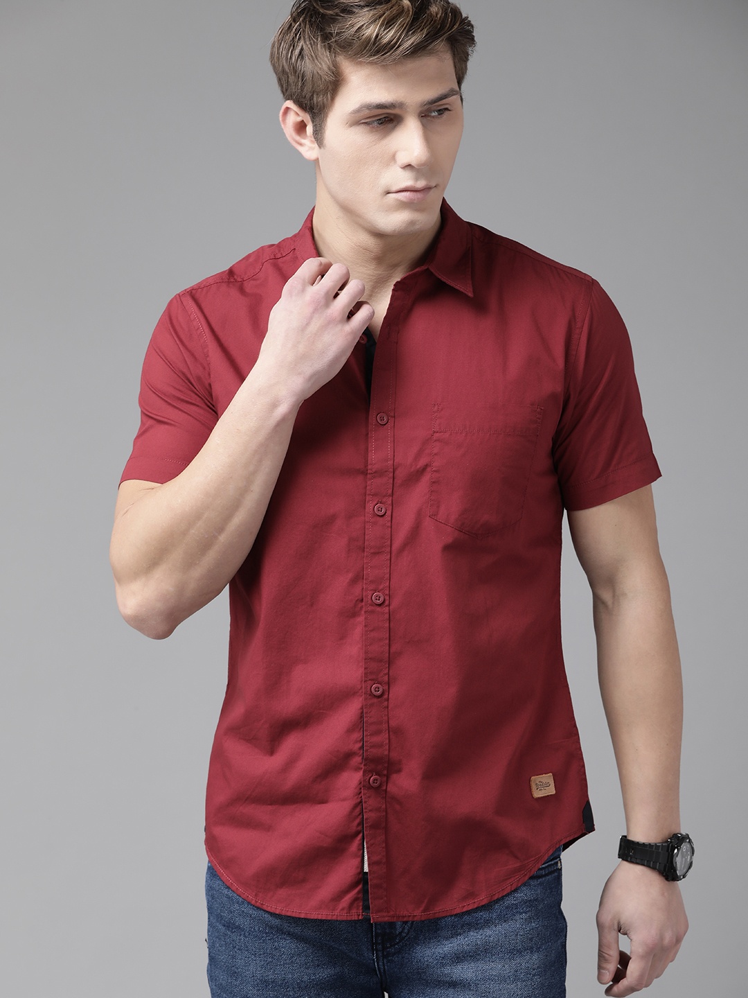 

Roadster Men Maroon Solid Pure Cotton Sustainable Casual Shirt
