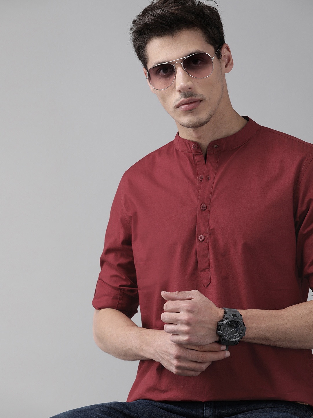 

Roadster Men Maroon Solid Pure Cotton Casual Shirt
