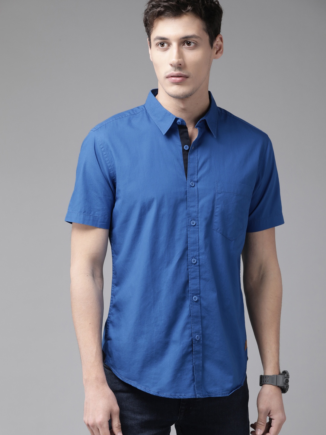 

Roadster Men Blue Pure Cotton Casual Shirt