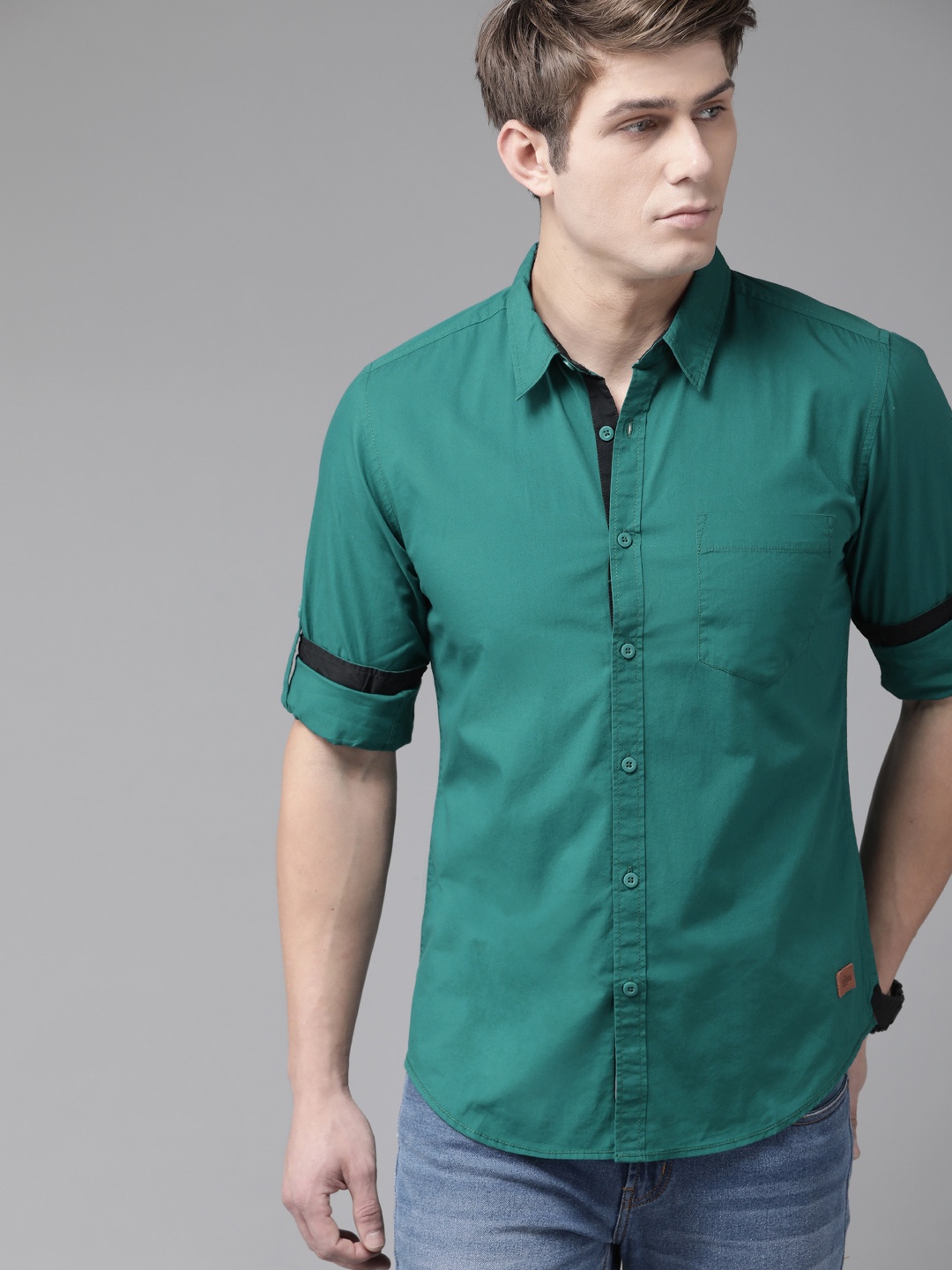 

Roadster Men Green Pure Cotton Casual Shirt