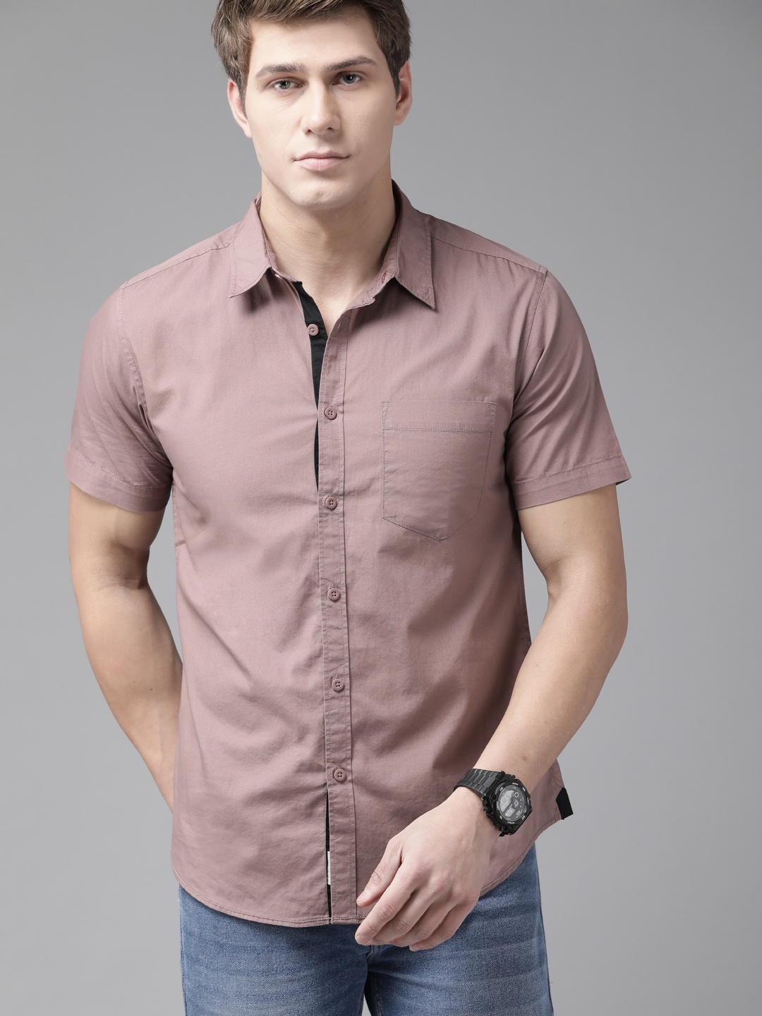

Roadster Men Mauve Pure Cotton Sustainable Casual Shirt