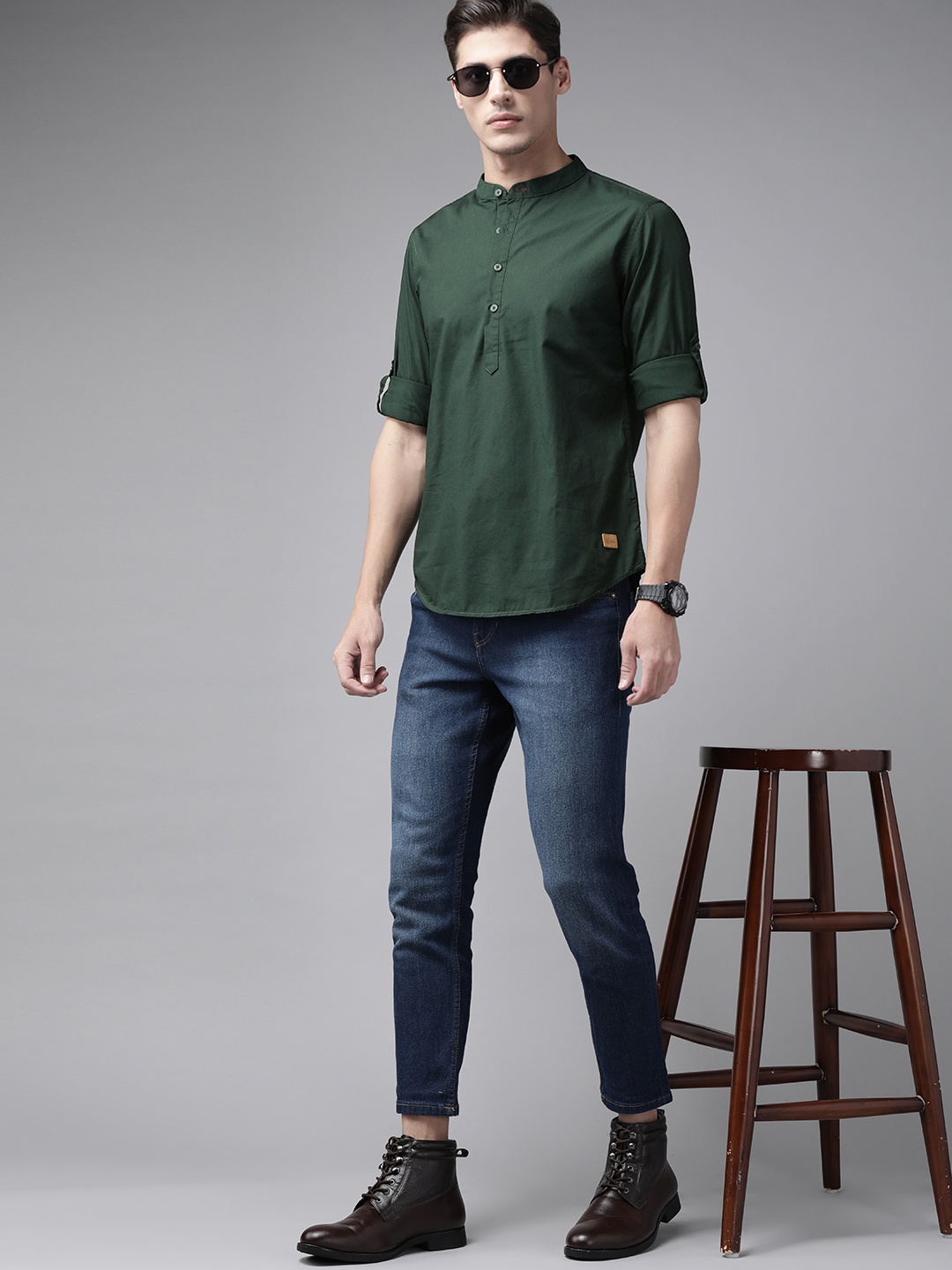 

Roadster Men Green Pure Cotton Casual Shirt