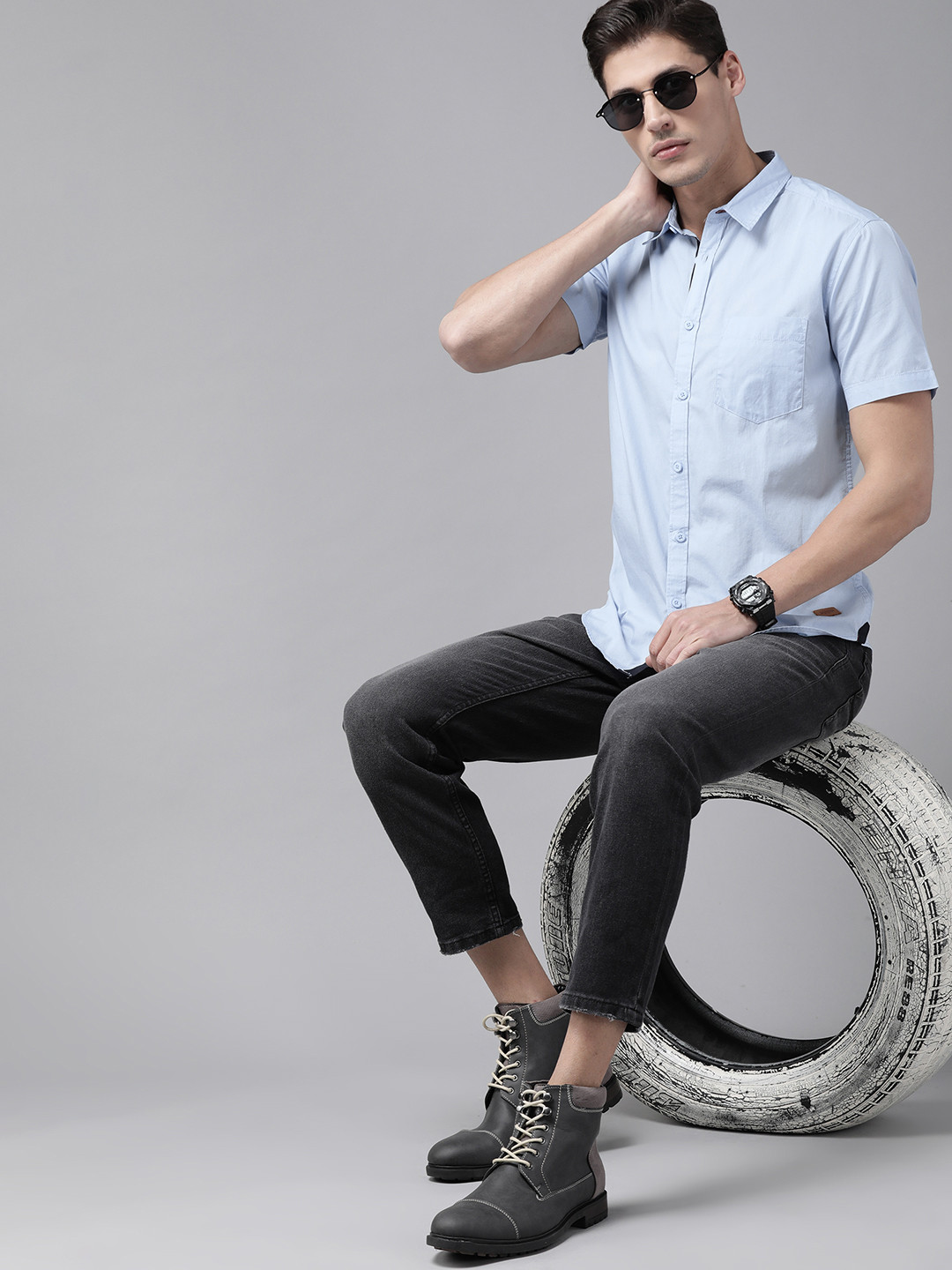 

Roadster Men Blue Pure Cotton Casual Shirt