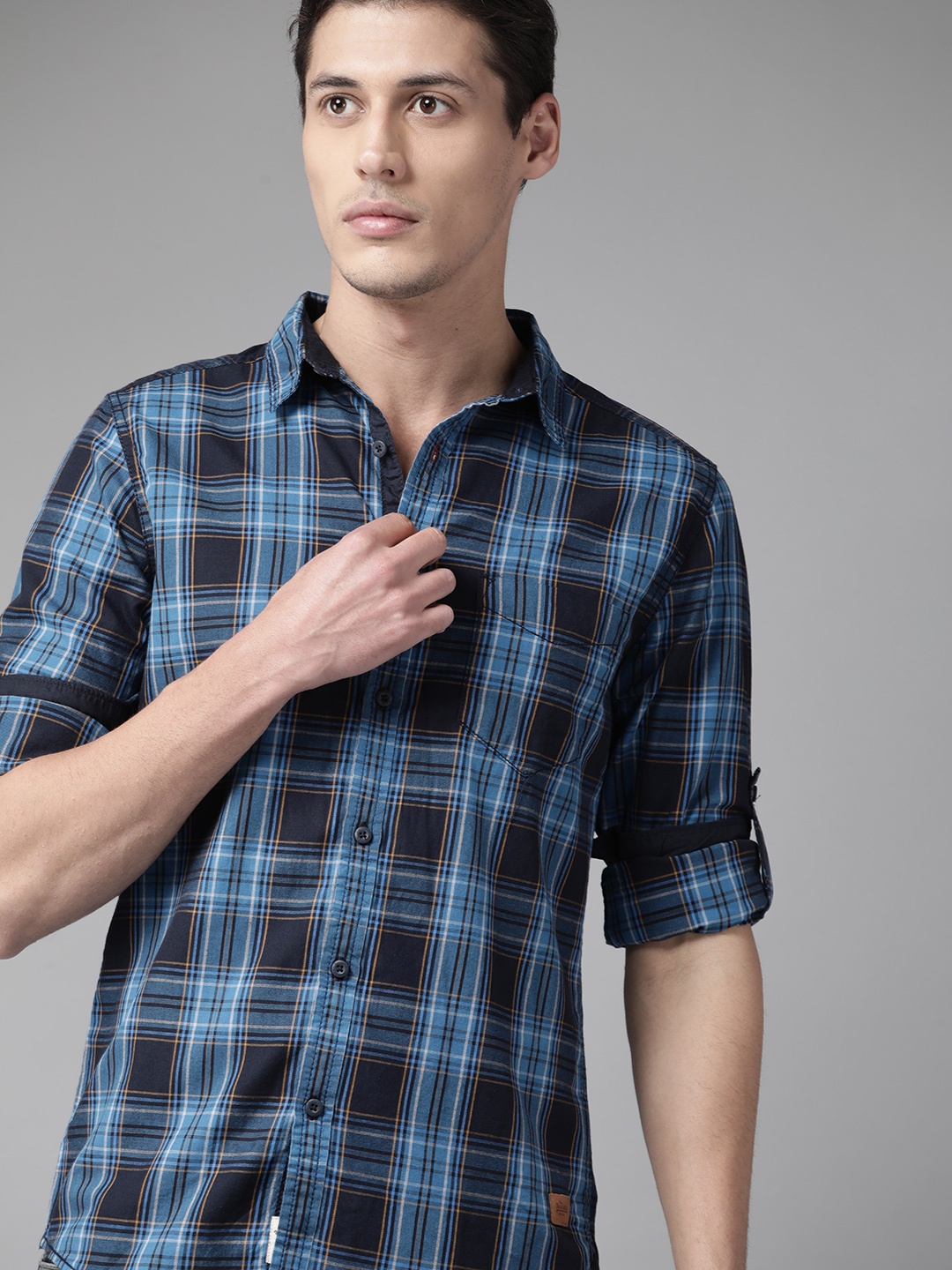 

Roadster Men Blue Tartan Checked Pure Cotton Casual Shirt