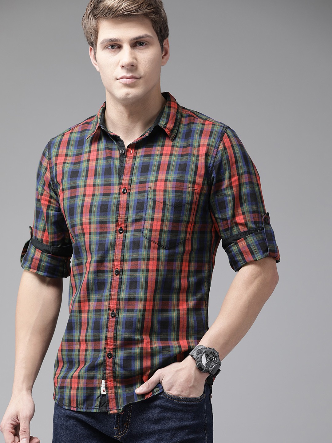

Roadster Men Green Tartan Checks Casual Shirt