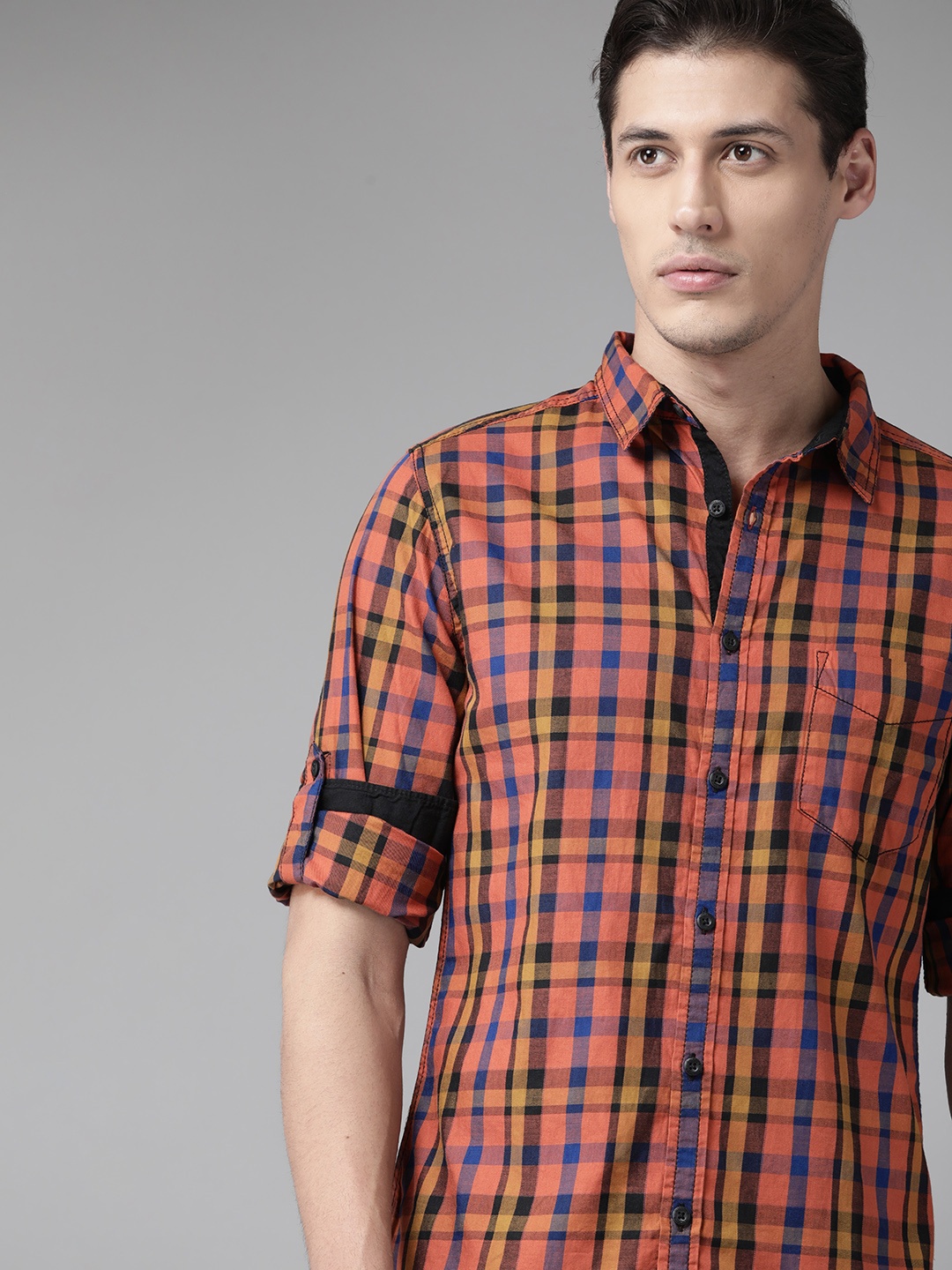 

Roadster Men Navy Blue Tartan Checks Checked Casual Shirt