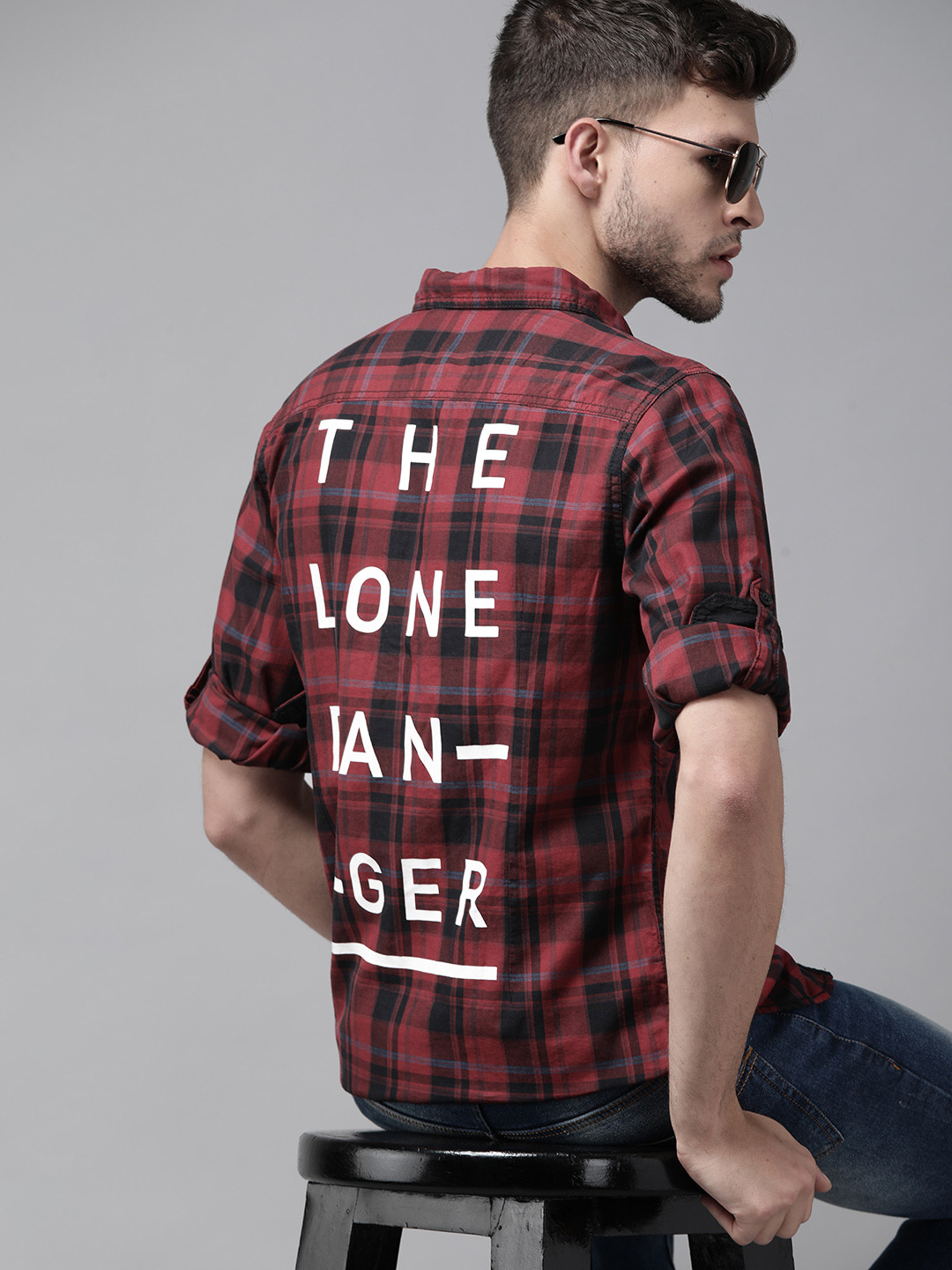 

Roadster Men Red & Black Pure Cotton Buffalo Checks Casual Shirt with Printed Back