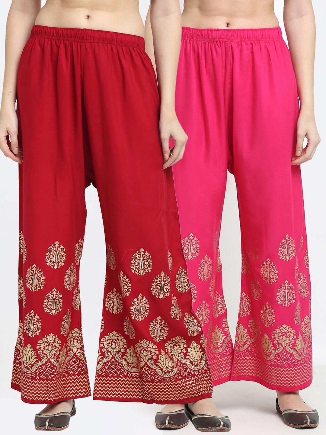 

TAG 7 Women Set of 2 Maroon & Pink Floral Printed Palazzos