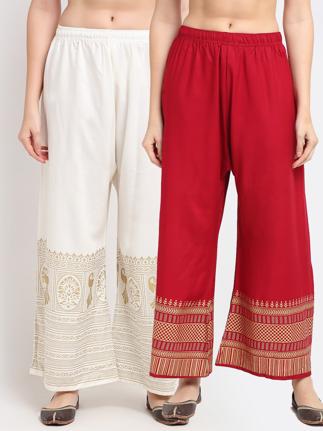 

TAG 7 Women Pack Of 2 Floral Printed Palazzos, Maroon