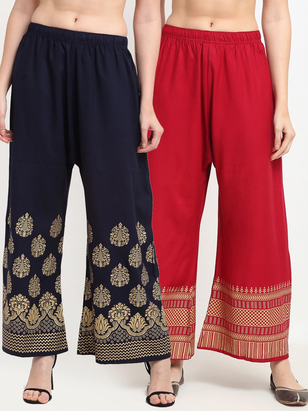 

TAG 7 Women Pack of 2 Maroon & Black Printed Wide Leg Palazzos
