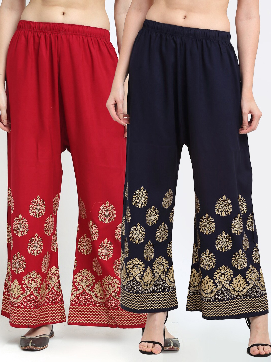 

TAG 7 Women Maroon & Blue Pack of 2 Ethnic Motifs Printed Palazzos