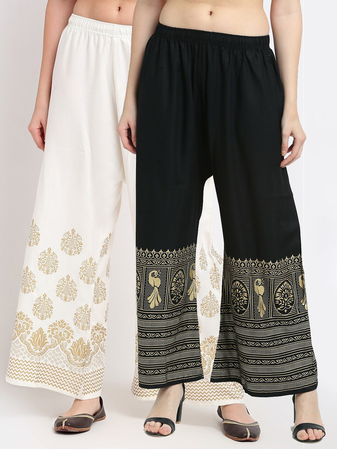 

TAG 7 Women Pack Of 2 Black & White Ethnic Motifs Printed Flared Palazzos