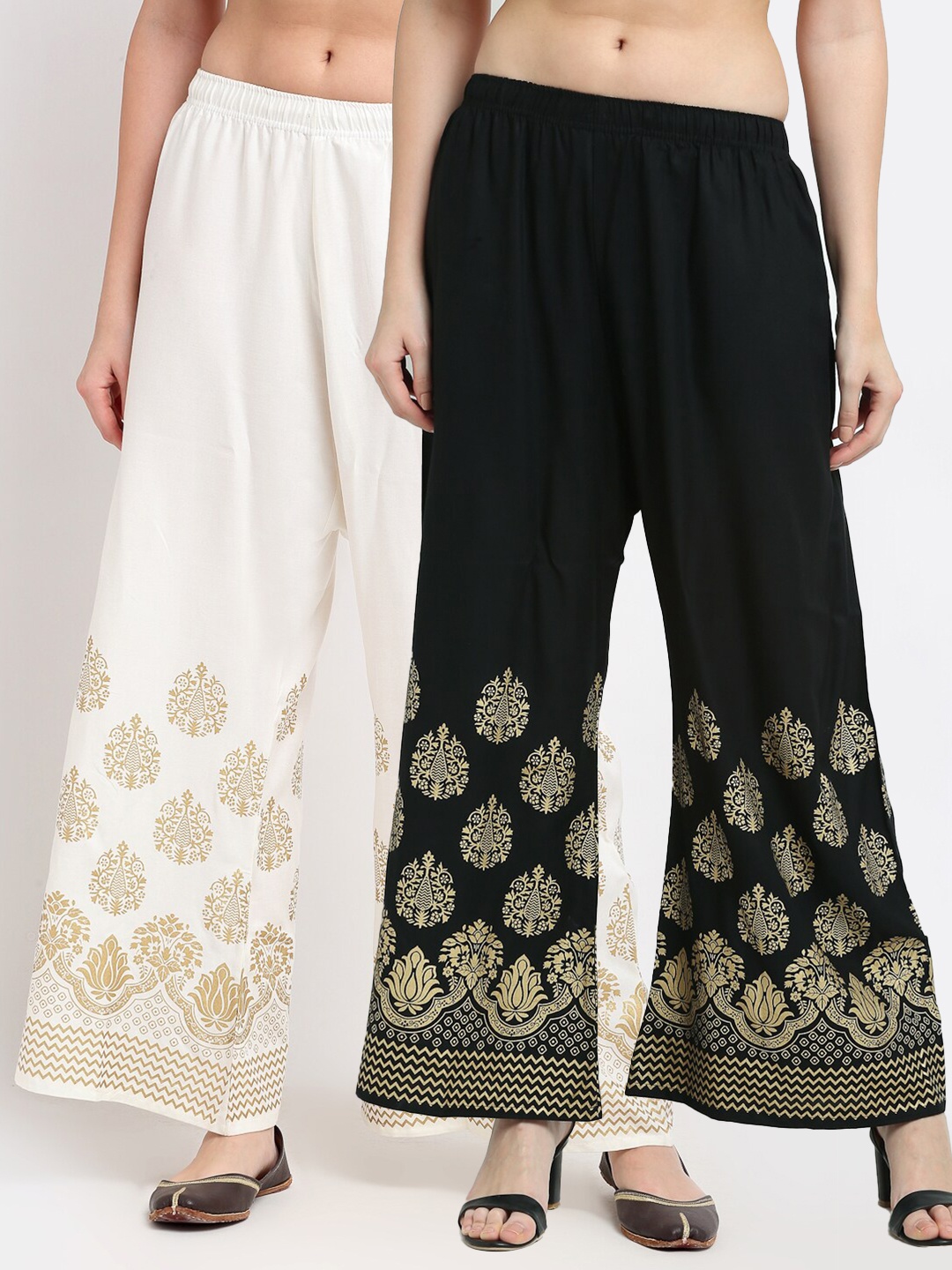 

TAG 7 Women Set of 2 White & Black Printed Palazzo