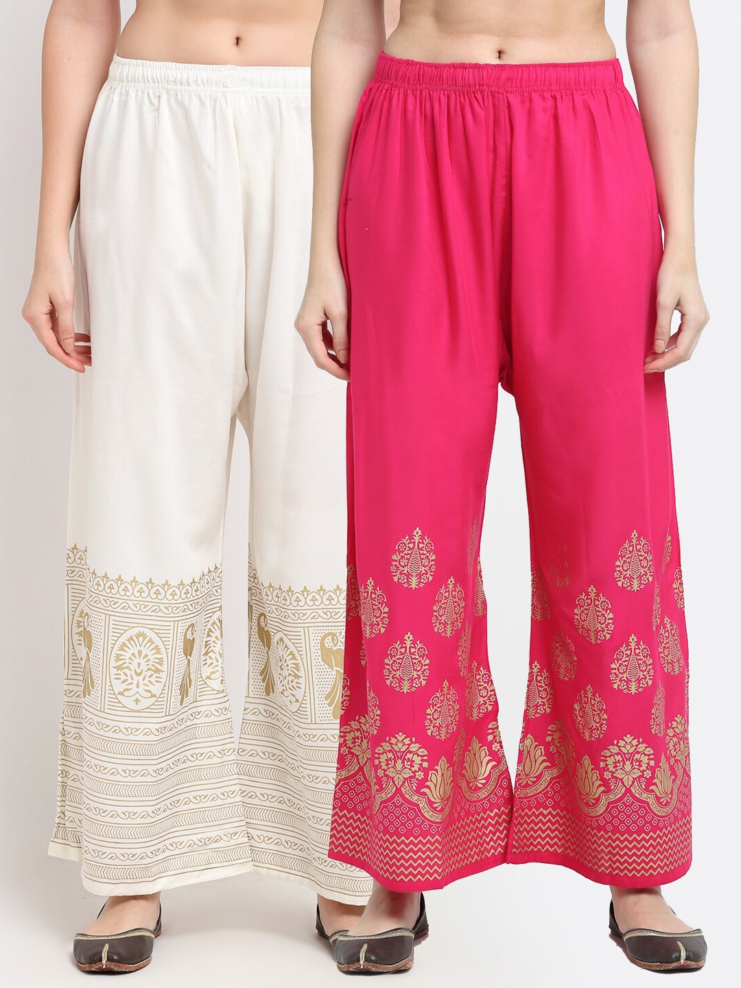 

TAG 7 Women Pack Of 2 Flared Ethnic Palazzos, White
