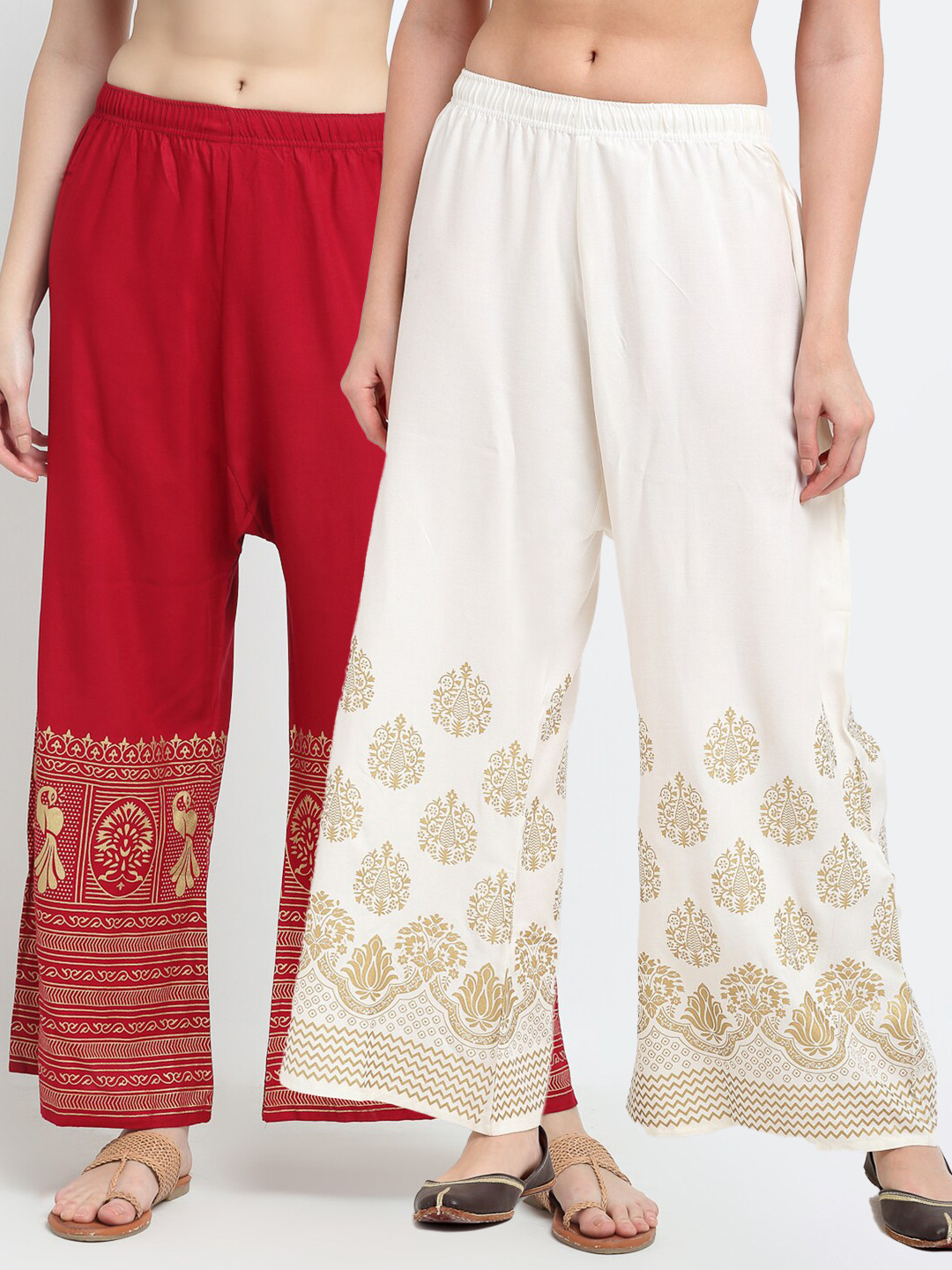 

TAG 7 Pack of 2 Women Maroon & White Ethnic Motifs Printed Flared Palazzos