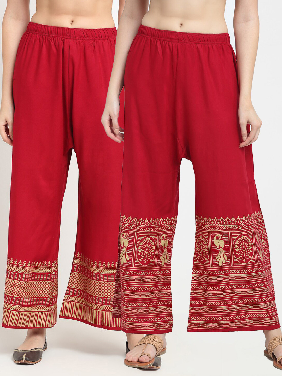 

TAG 7 Women Pack of 2 Maroon & Gold-Toned Printed Wide Leg Palazzos