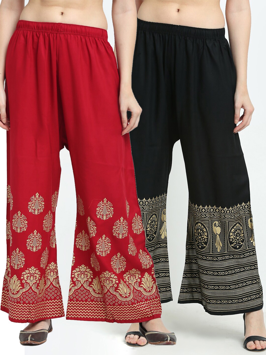 

TAG 7 Women Set of 2 Black & Maroon Ethnic Motifs Printed Palazzos