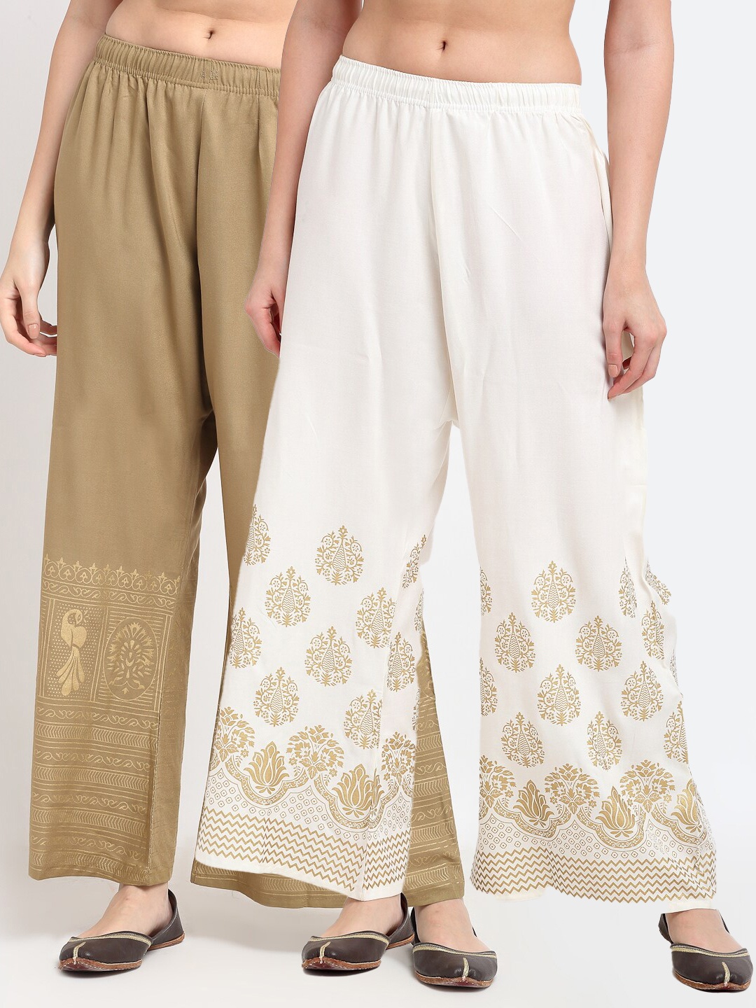 

TAG 7 Women Pack Of 2 Flared Ethnic Palazzos, Beige